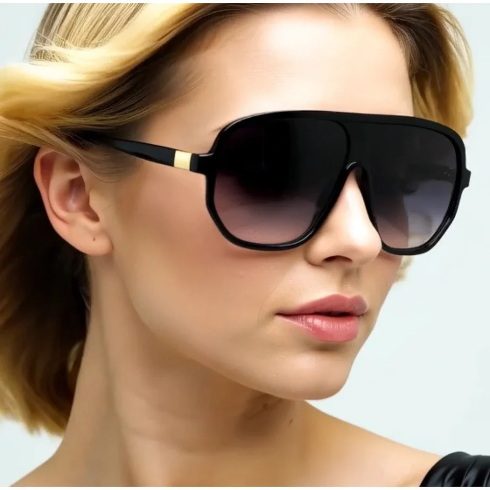 Oversized Sunglasses Fashion Visor Shield Shades Women Black Gradient Lens Gafas